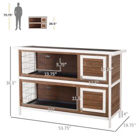 PawHut Wooden Rabbit Hutch Dividers Asphalt Roof For Small Animals & Outdoors, Brown (Option: Brown)