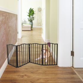 Dog Gate For Doorways, Stairs - Freestanding, Folding, Brown, Arc Wooden (Option: Dark Brown)