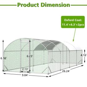 26x9x6Large Metal Chicken Coop,Walk-in Poultry Cage,Chicken Run With Waterproof Cover,Outdoor Backyard Farm,Chicken Rabbits Duck Run Pen,Easy To (Option: Silver)